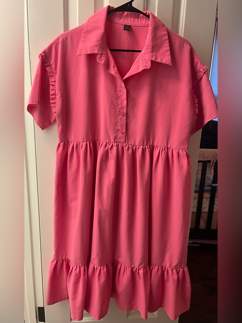 Pink Ruffle-Hem Button Front Midi Dress - Picture 3 of 5